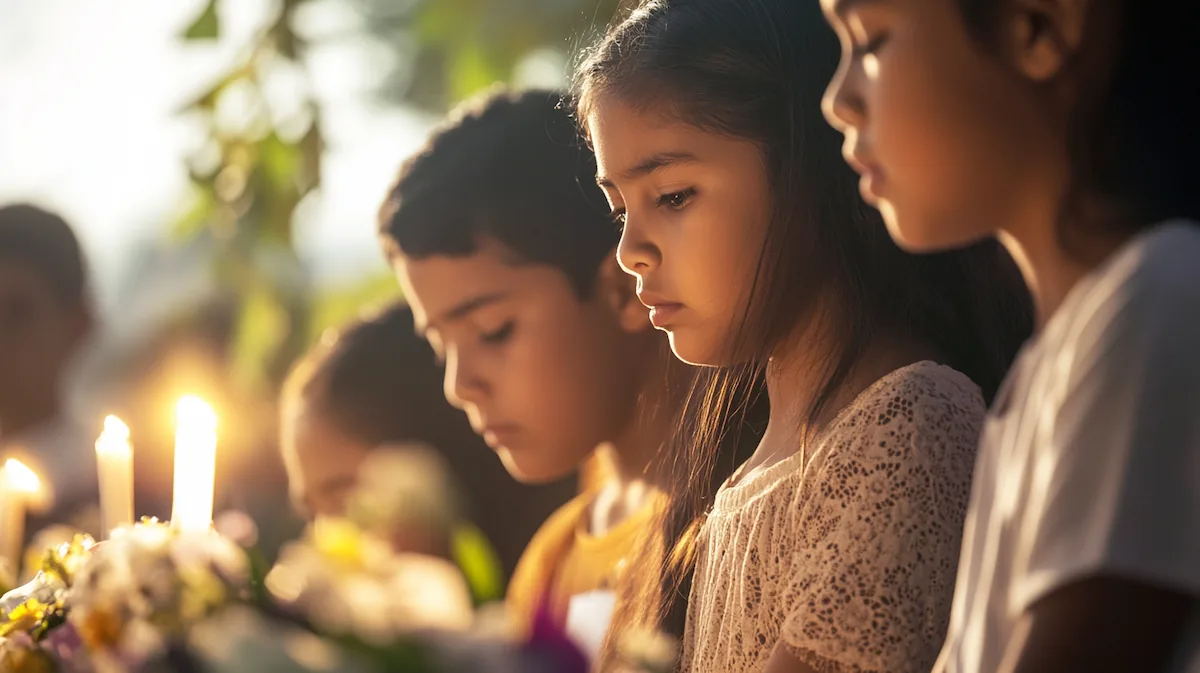 Sad children grieving at a funeral