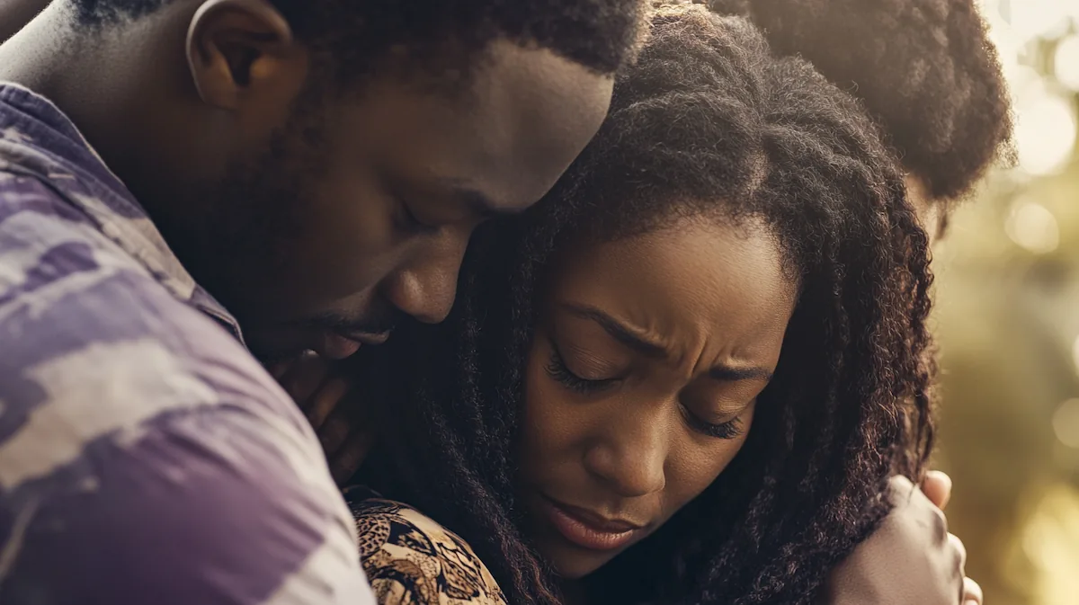 family members grieving together the loss of a loved one
