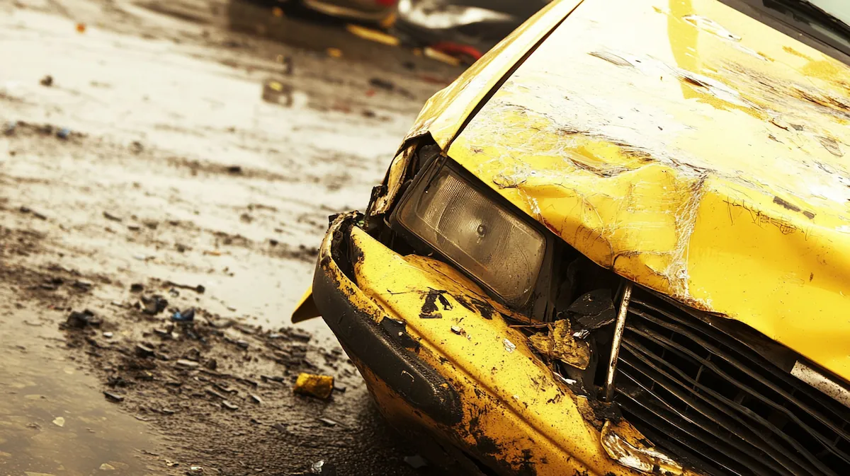 yellow taxi destroyed from accident