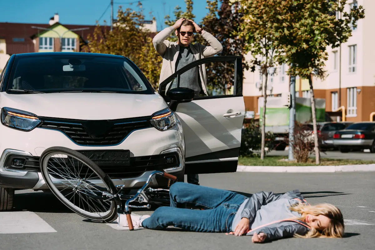 car accident woman riding bicycle hit on streets